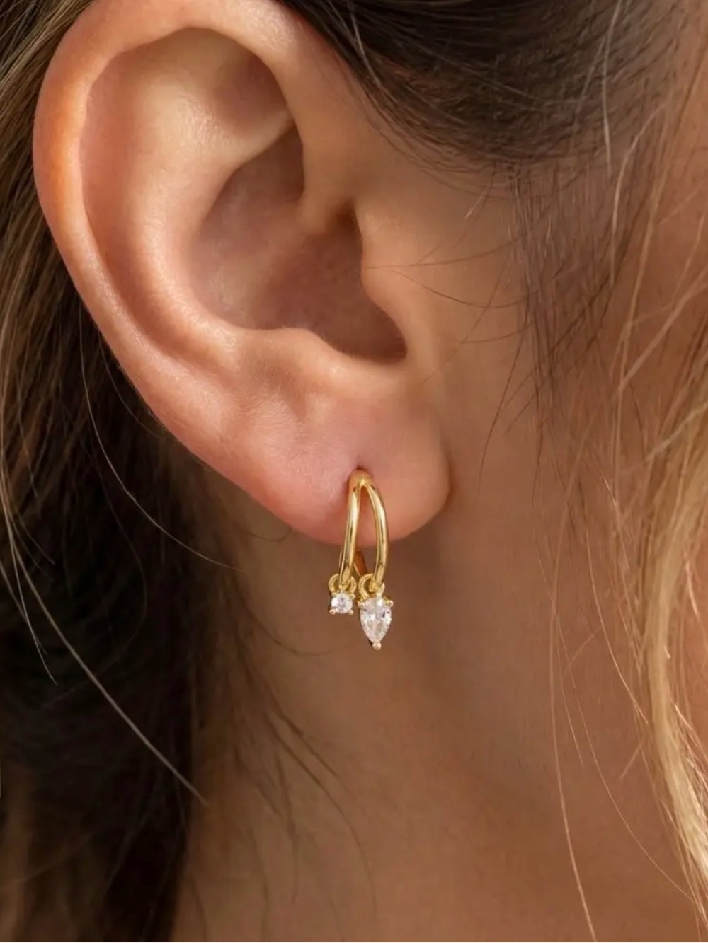 GOLD DOUBLE HOOP CZ EARRINGS (8705)